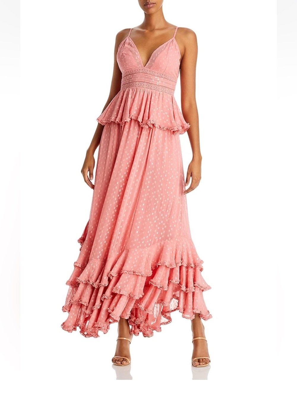 Rococo Sand Womens Ruffled Maxi Dress   Size XS summer Dress in Coral Dusty Rose